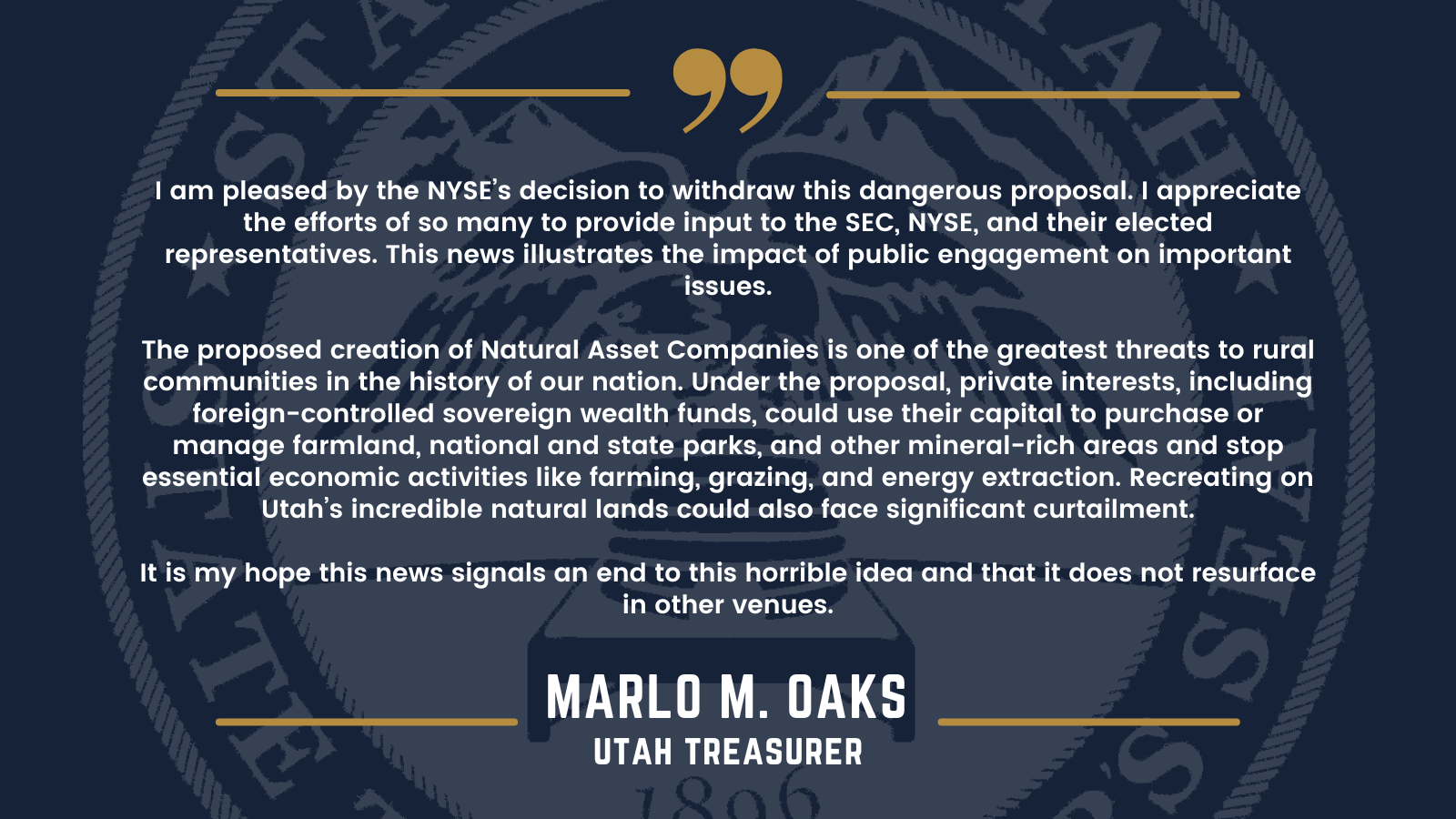 Treasurer Oaks Releases Statement On Nyse Decision To Withdraw Natural